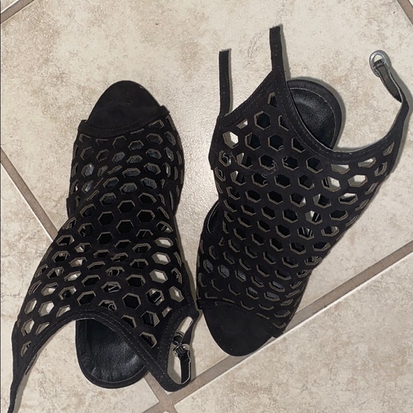 Black Faux Suede Heels - Picture 2 of 3